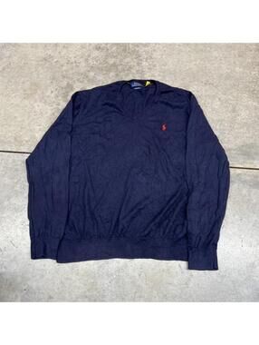 vintage polo ralph lauren navy and red v neck knit sweater size xl
